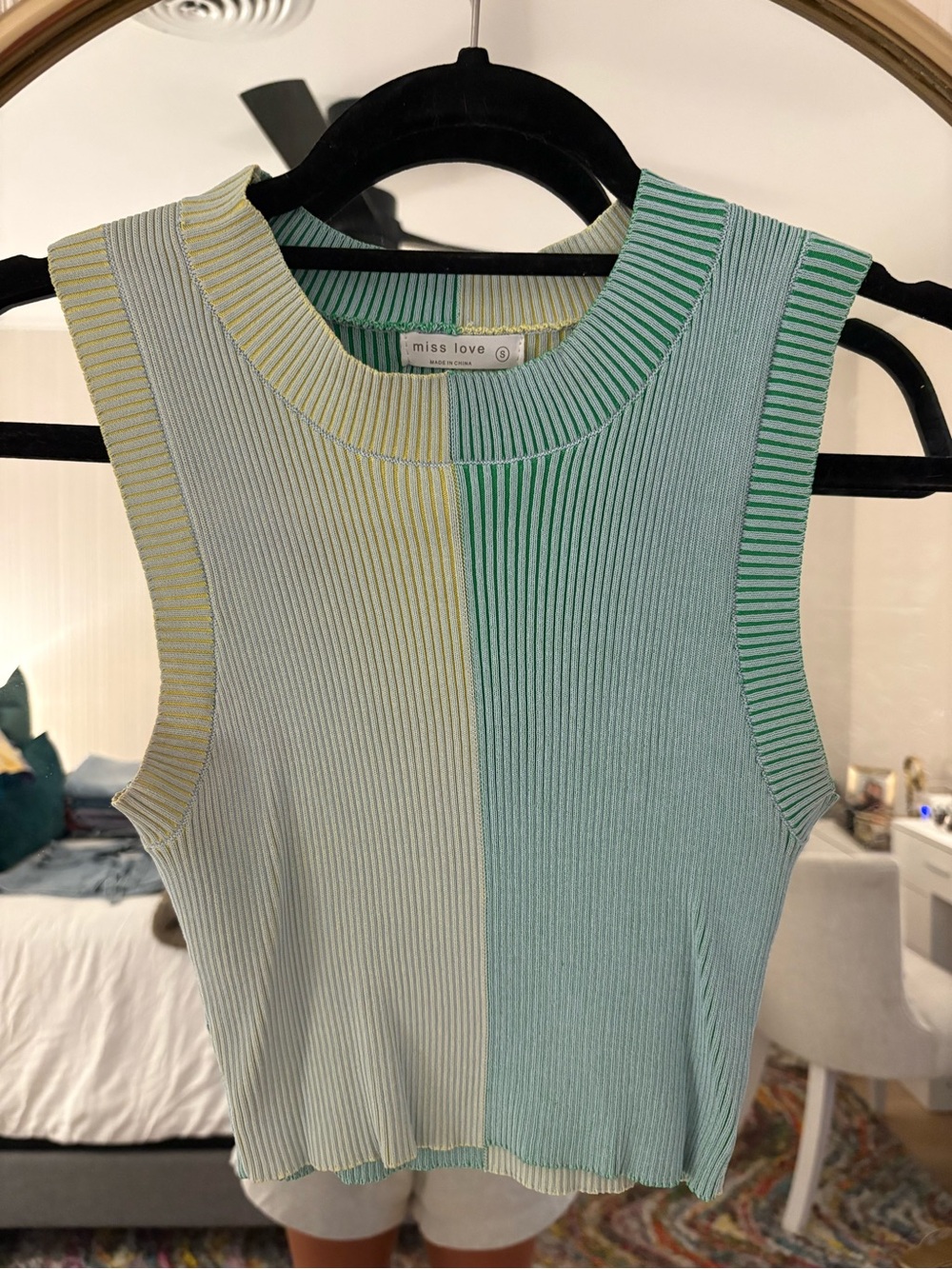 Miss Love Colorblock Ribbed Tank in Mint and Pale Yellow